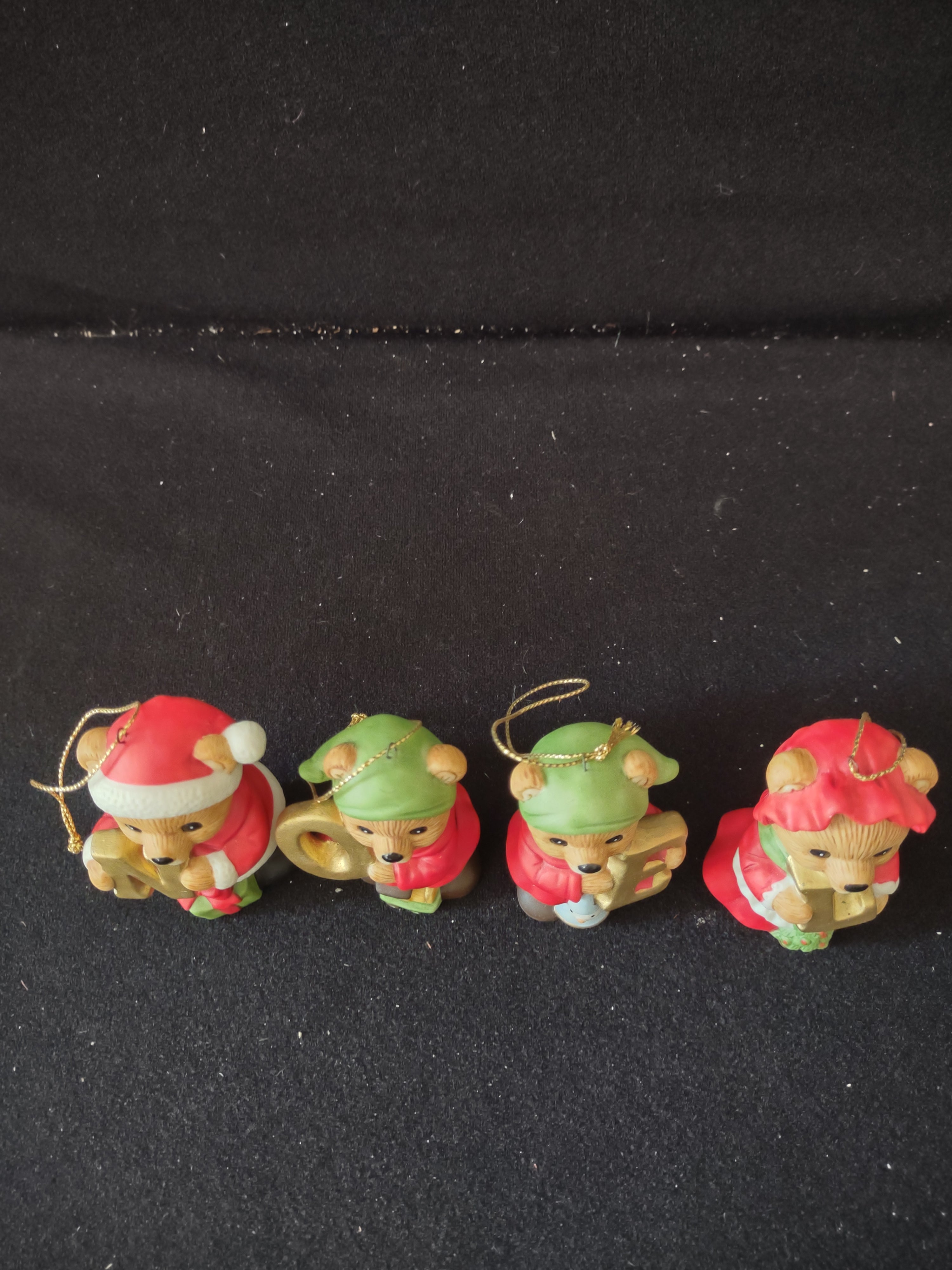Vintage Homco Christmas Noel Bear Ornaments Set Of 4 (Lot 3733)