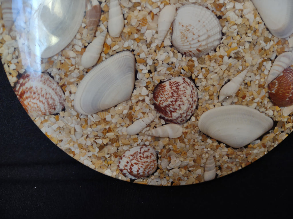 Vintage Acrylic Shell Trivet Handmade with Beach Sand (lot 1697)