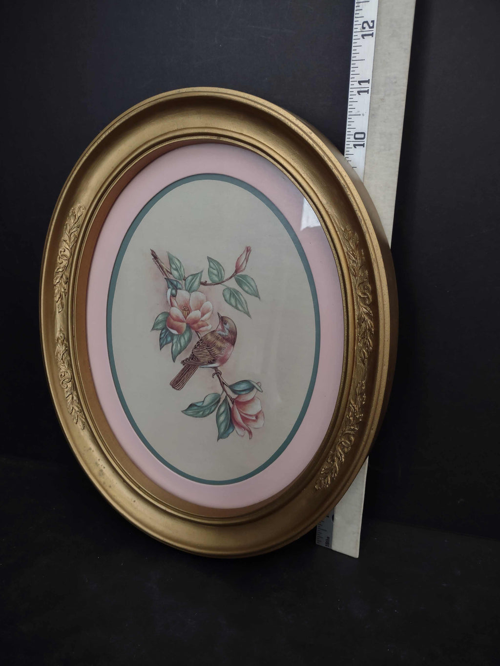 Vintage Homco Home Interiors Oval Bird Flowers Print Picture (lot 2582c)