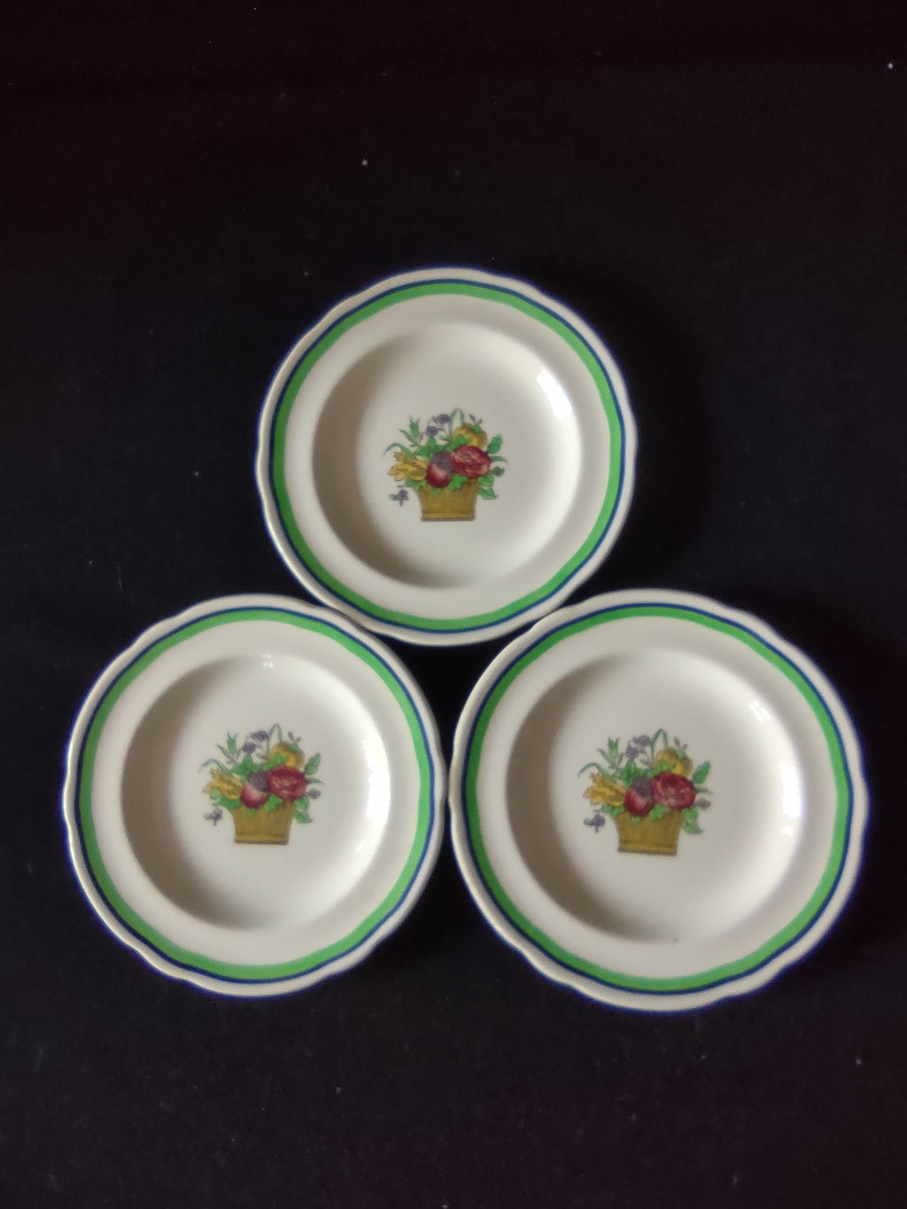 Vintage Copeland Late Spode 5.5" Plates Flower Basket Set Of 3 (Lot 5807)