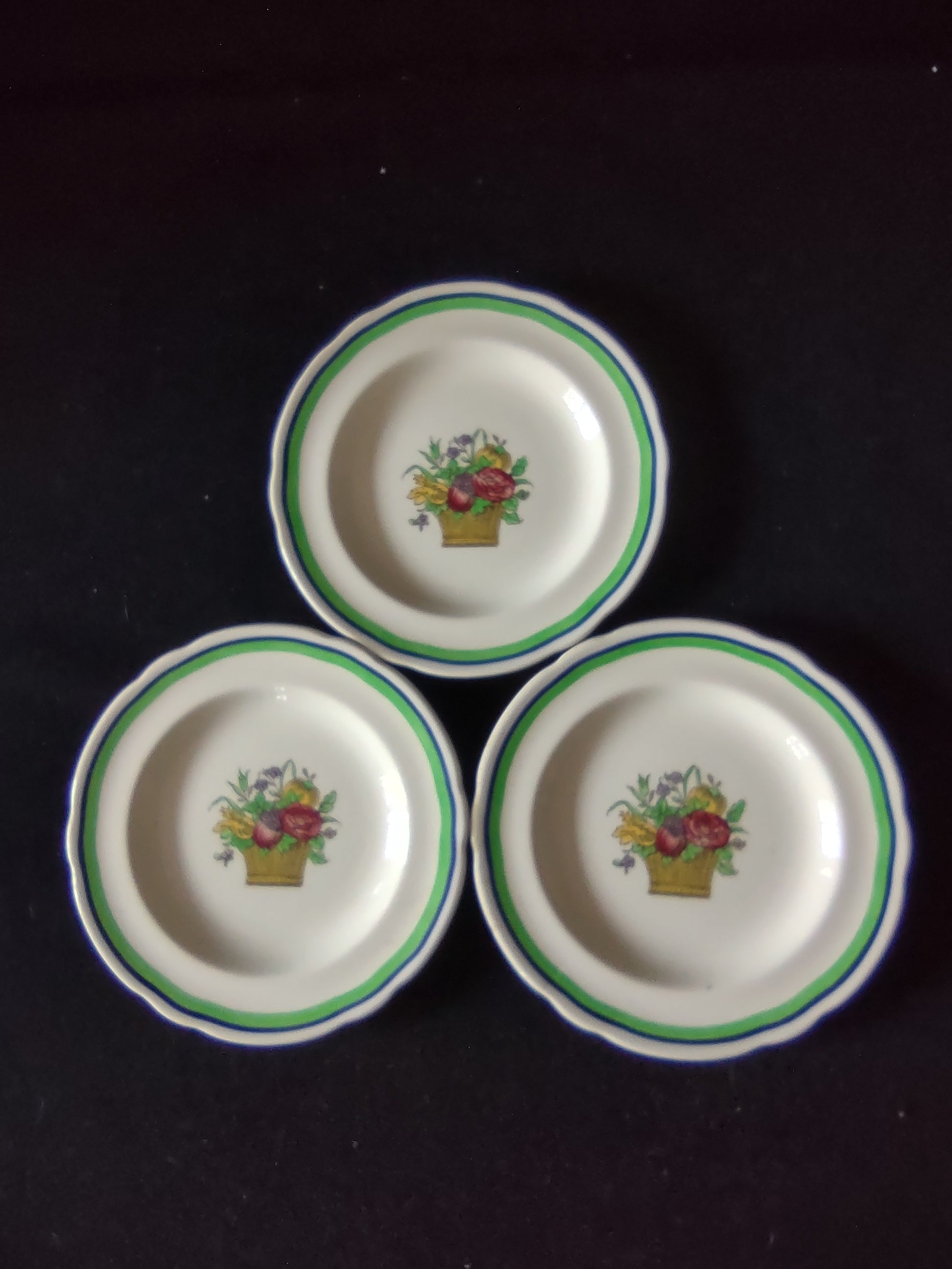 Vintage Copeland Late Spode 5.5" Plates Flower Basket Set Of 3 (Lot 5807)