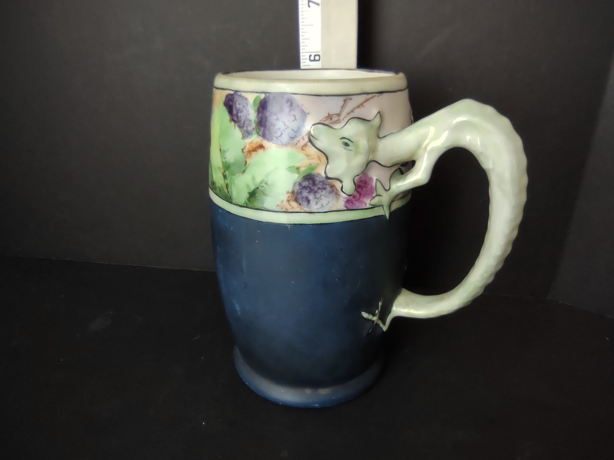 Lizard Handle Chalkboard Ceramic Blue Green Cup Mug