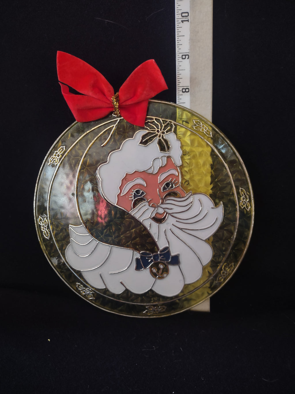 Vintage Christmas Santa Claus Head Stained Plastic Window Hanging X 2 (Lot 4529)