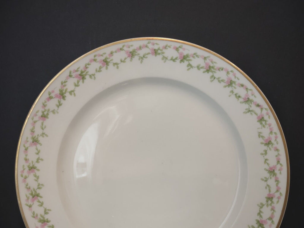 GDA Limoges France 4 x Salad Plate Gold Trim Pink Rose Garland (lot 553)