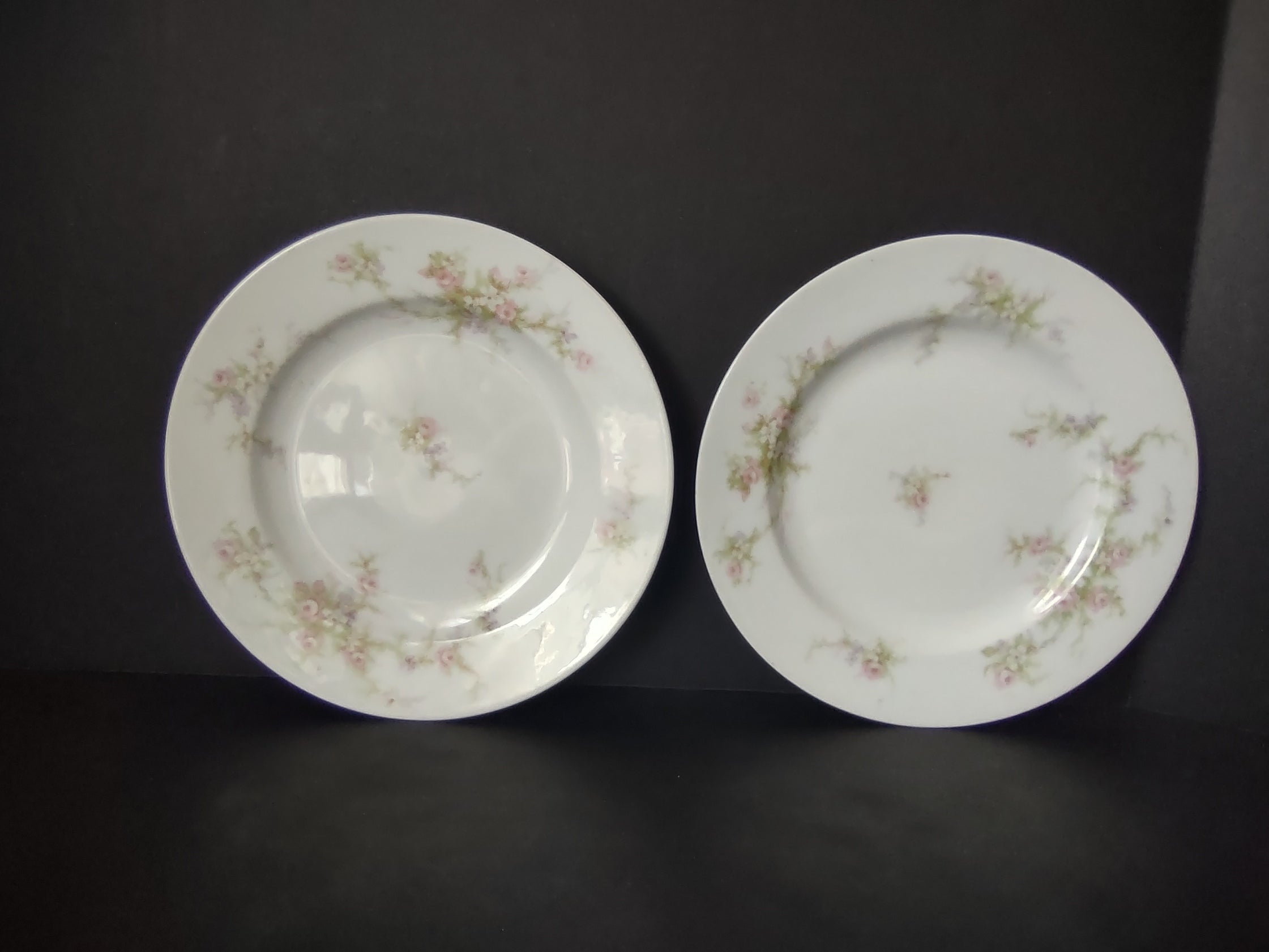 Haviland Limoges 2 x Bread Butter Plate Rose White Purple Flower Moss (lot 898)