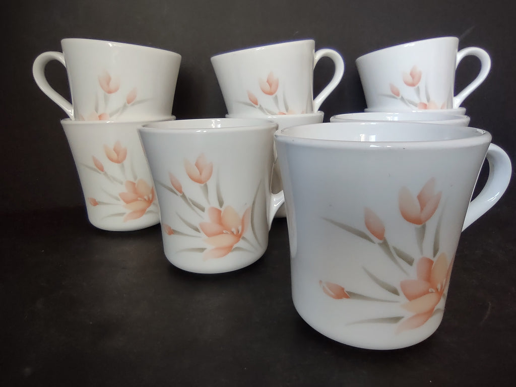 Corelle Peach Floral Tea Coffee Cup Mug x 9 (lot 2966c)