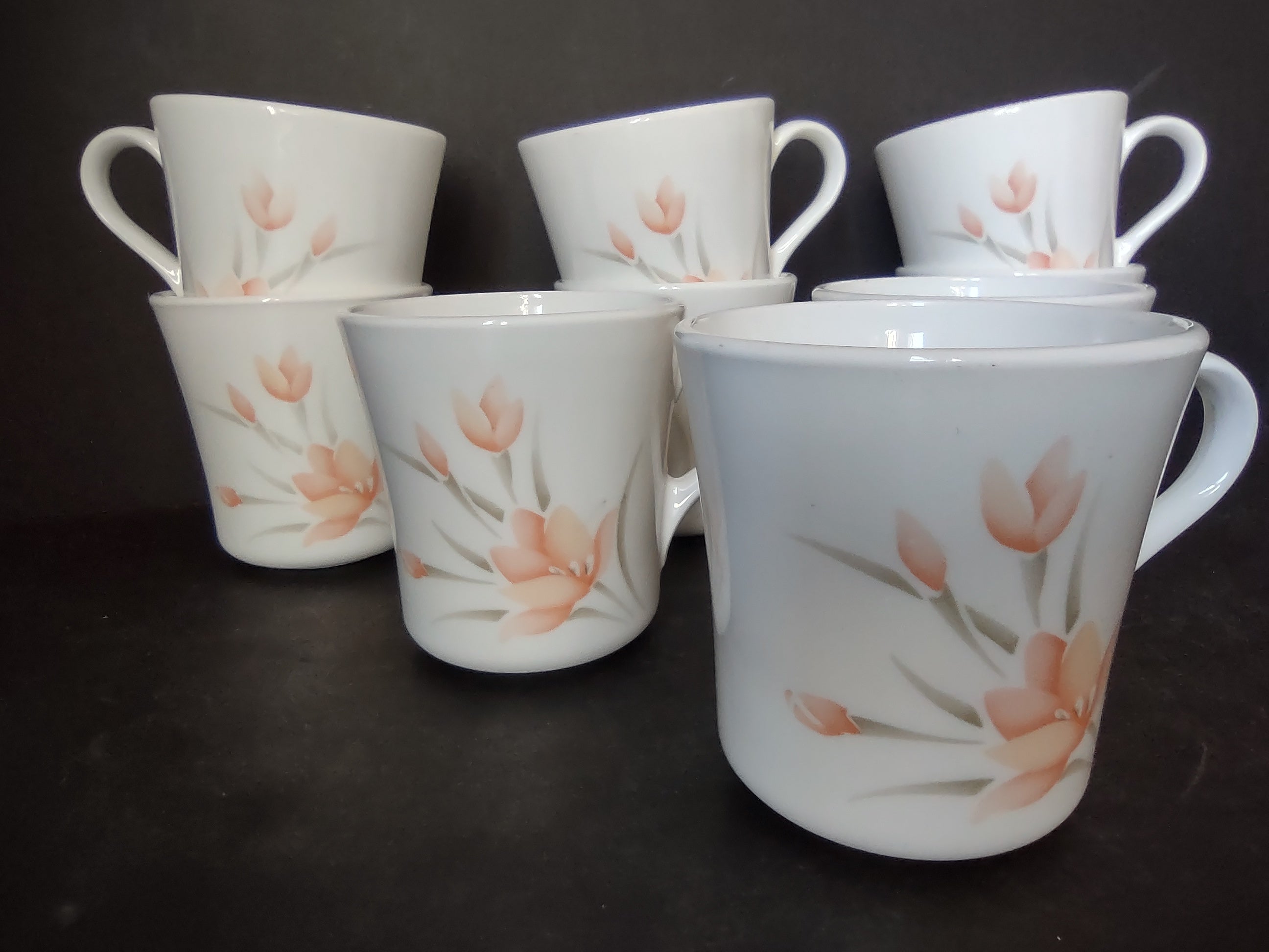 Corelle Peach Floral Tea Coffee Cup Mug x 9 (lot 2966c)