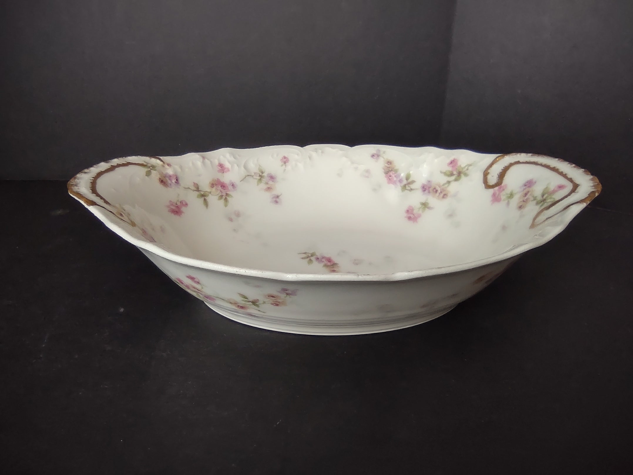 Haviland Limoges Serving Vegetable Bowl Pink Purple Yellow Rose (lot 849)