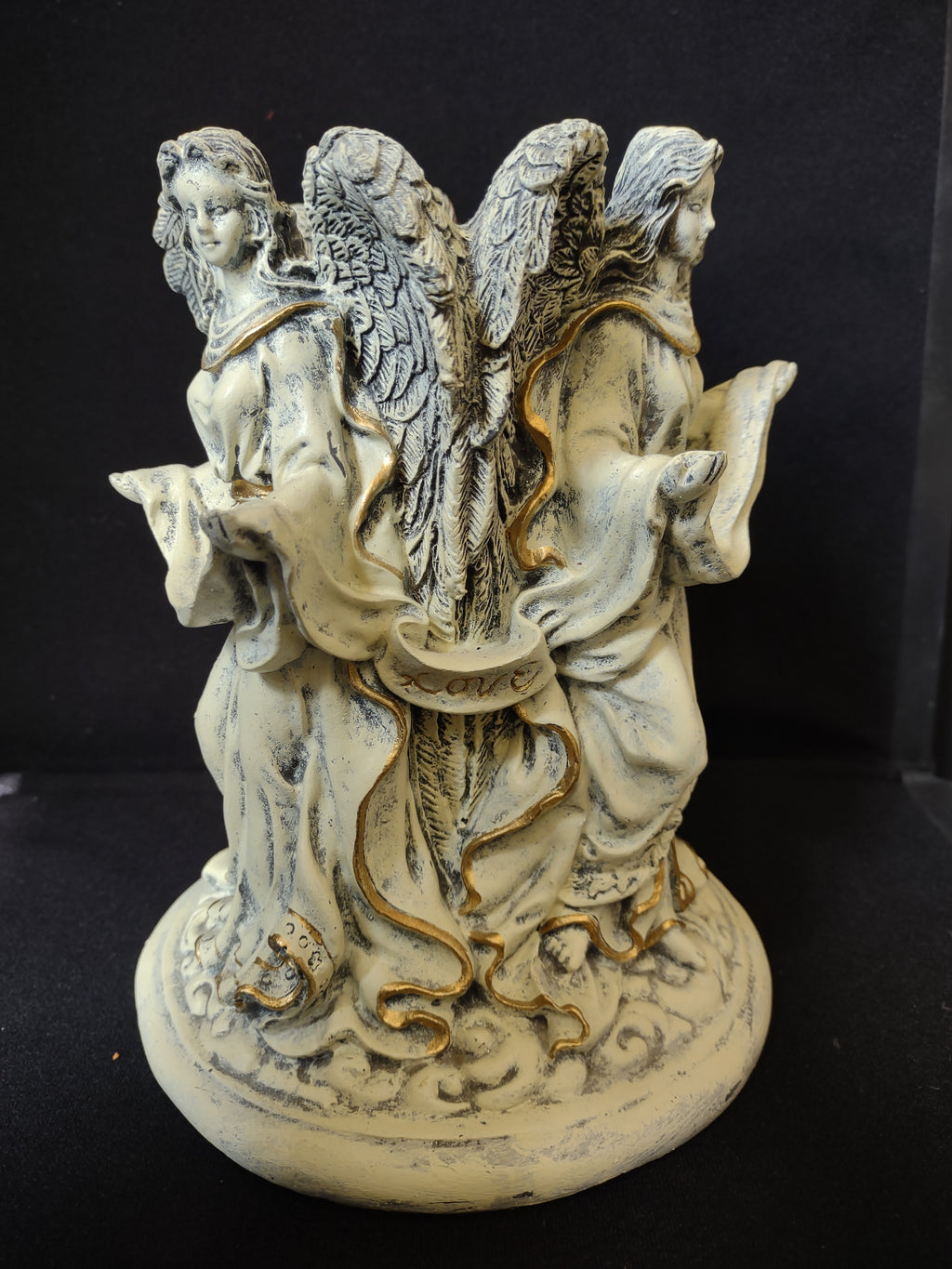 Angel Pillar Candle Stand Peace Love Joy (lot 1699)
