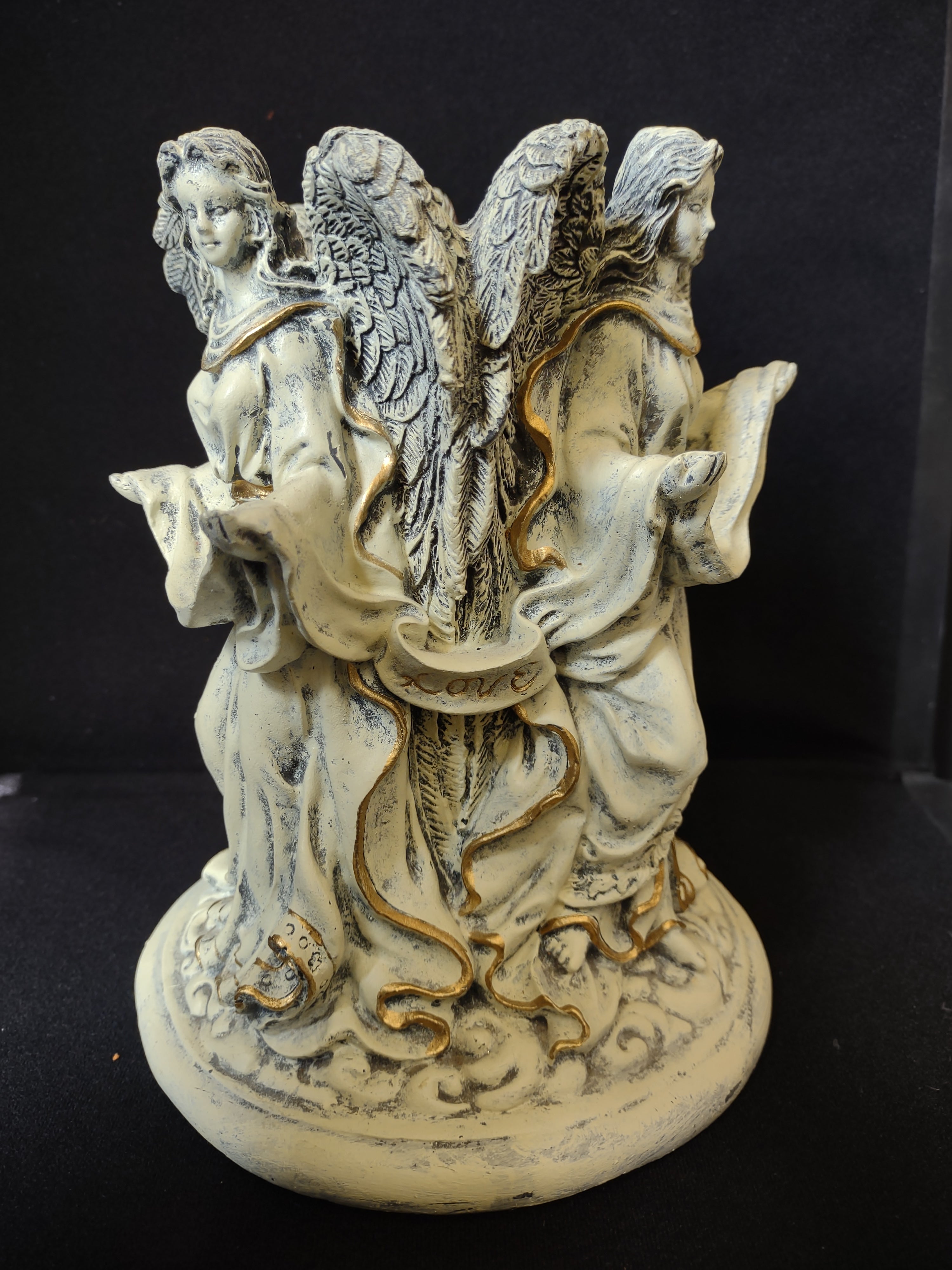Angel Pillar Candle Stand Peace Love Joy (lot 1699)