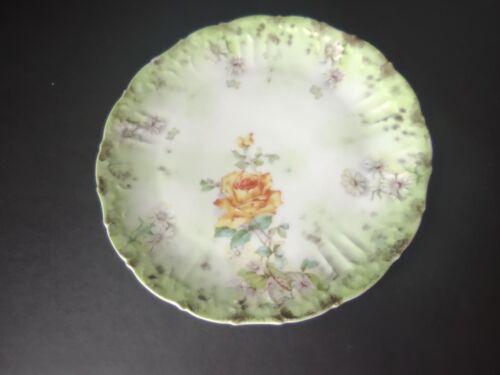 lot 760 4 x Dessert Plate Green Yellow Rose Daisy Raised Edge