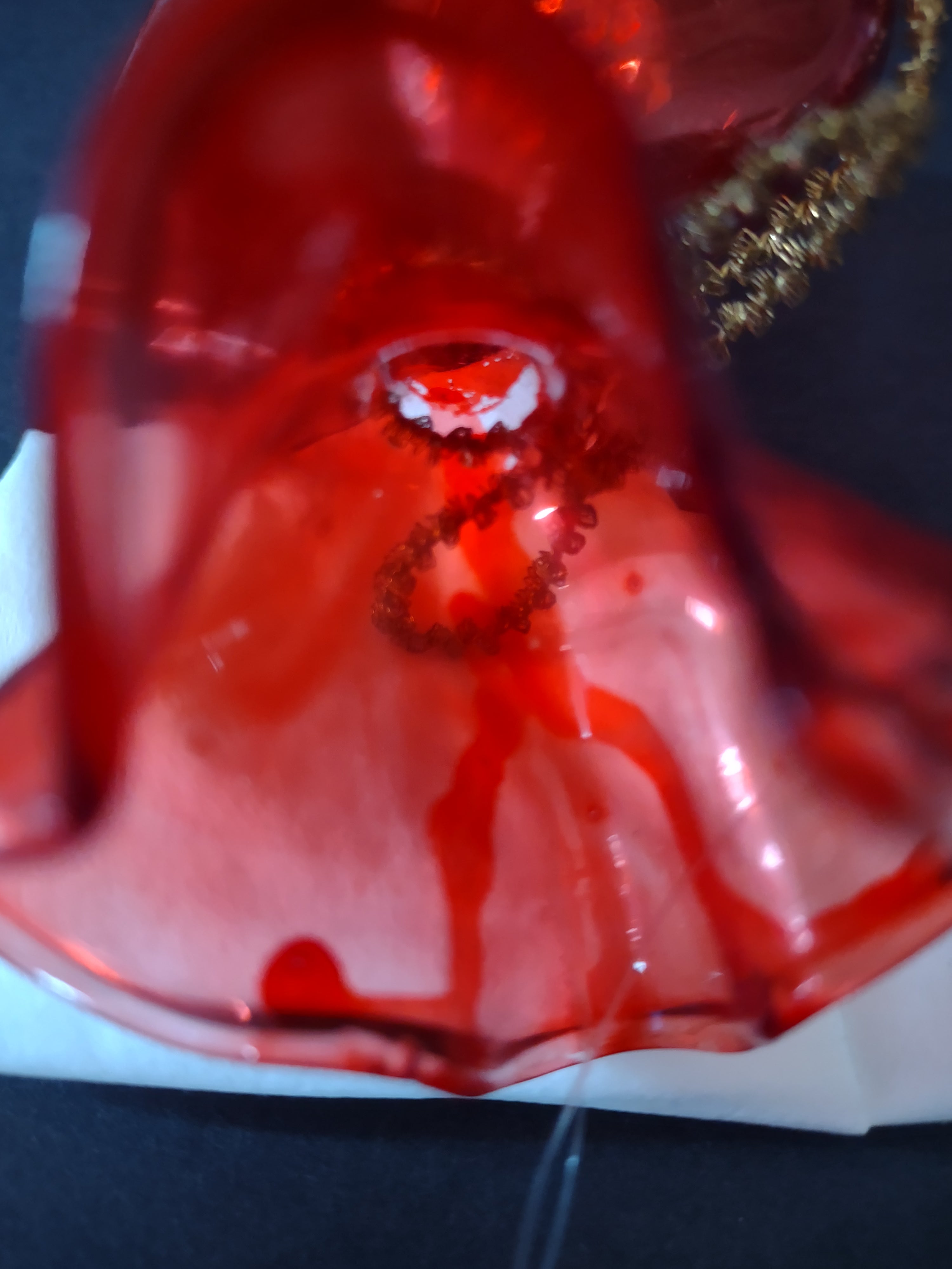 Vintage Valentine Translucent Red 3D Heart Pouch Ornament Glass (Lot 4747)