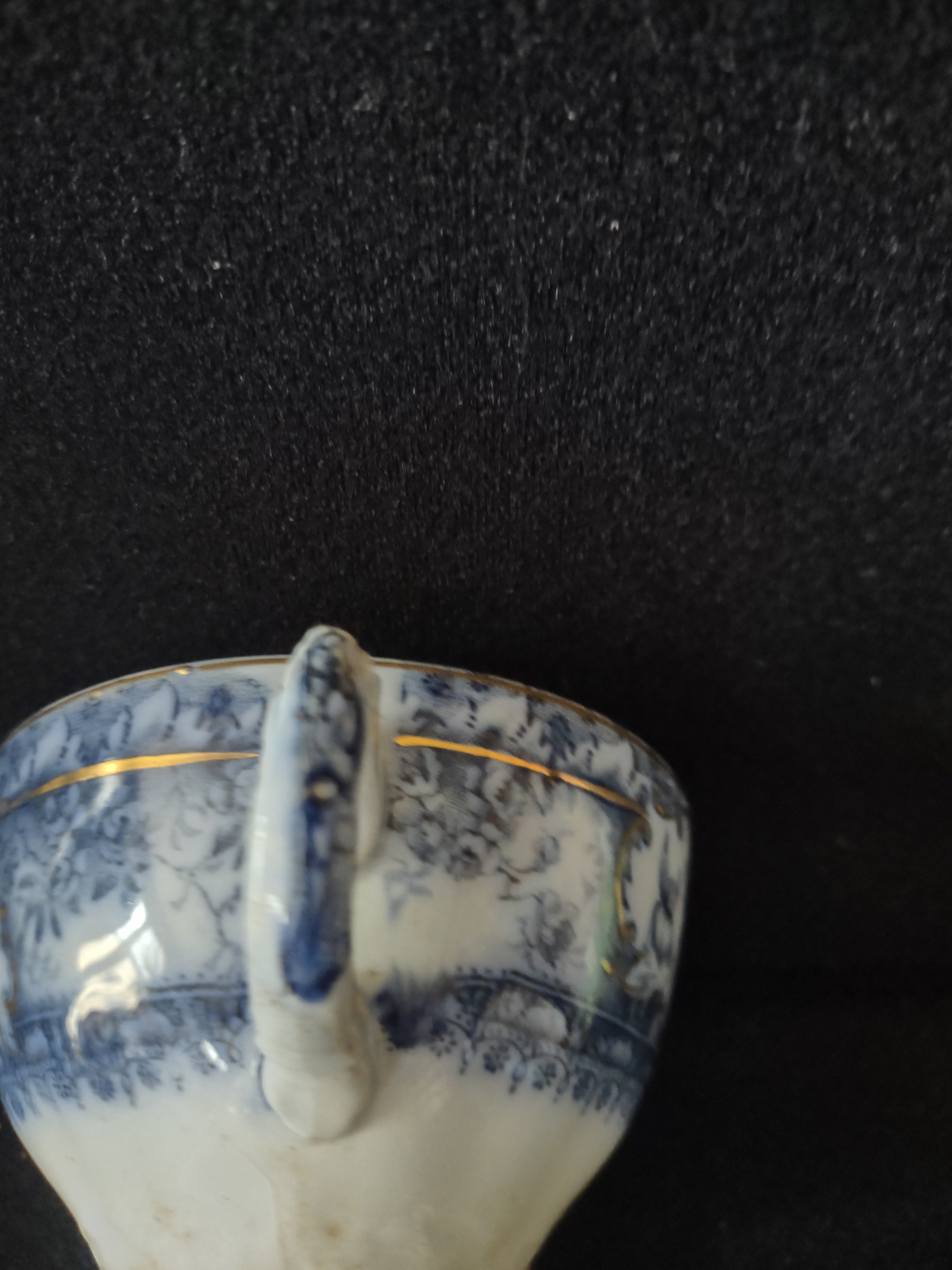 Vintage English Teacup Blue White Gold Trim REPAIRED (Lot 5577)