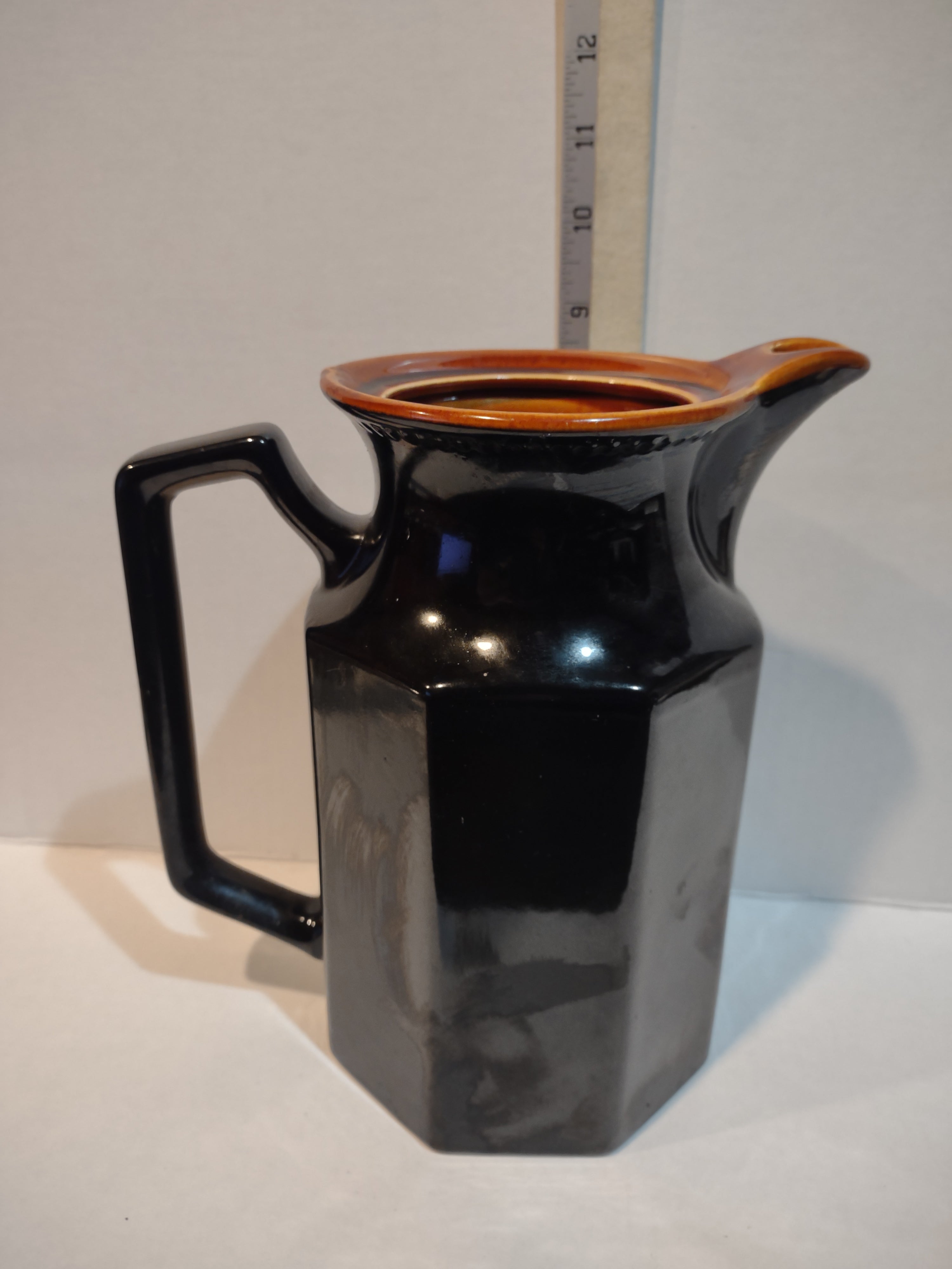 Vintage MCM Ironstone Amber Octagon Pitcher No LID Rustic (lot 5012)