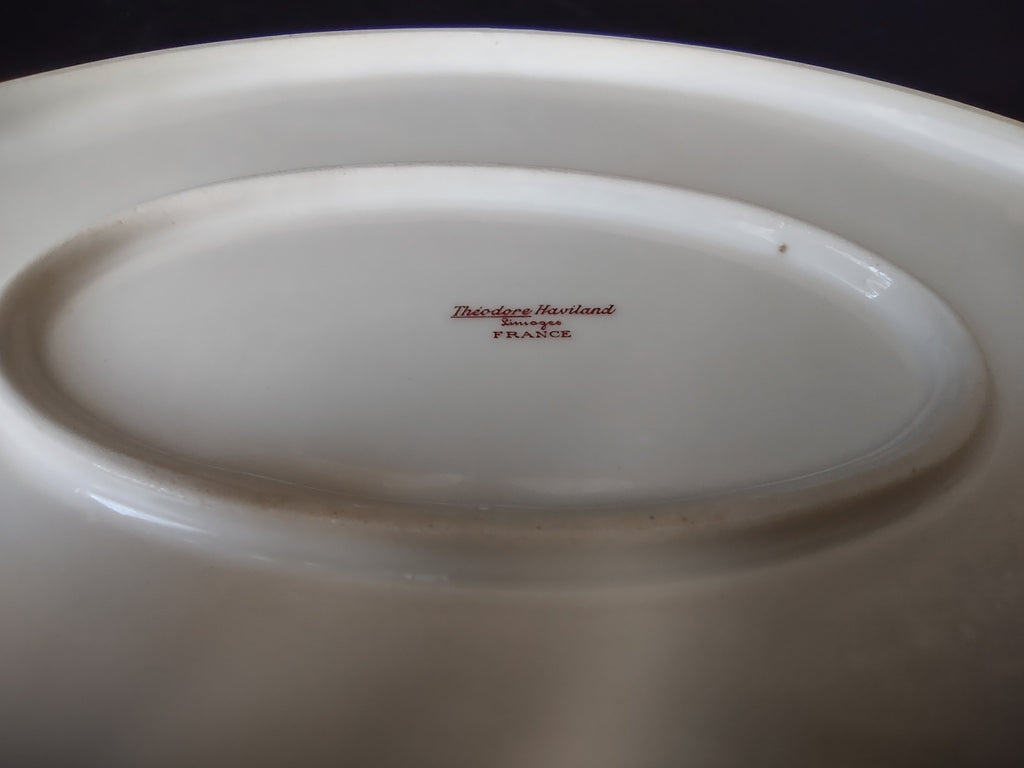 Haviland Limoges Oval Serving Platter 13-1/2" Pink Rose Green Ribbon (lot 888)