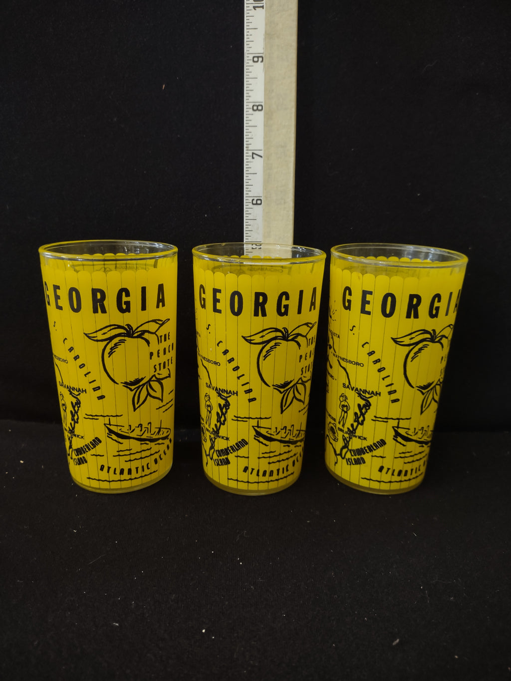 Vintage Hazel Atlas Georgia State Souvenir Frosted Tumblers Set Of 3 (Lot 3911)