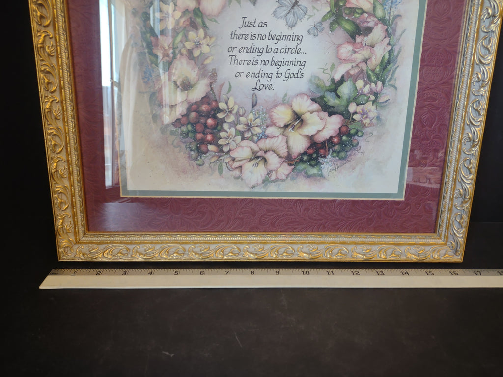 Home Interiors God's Love Victorian Floral Wreath Picture Print (lot 2625c)
