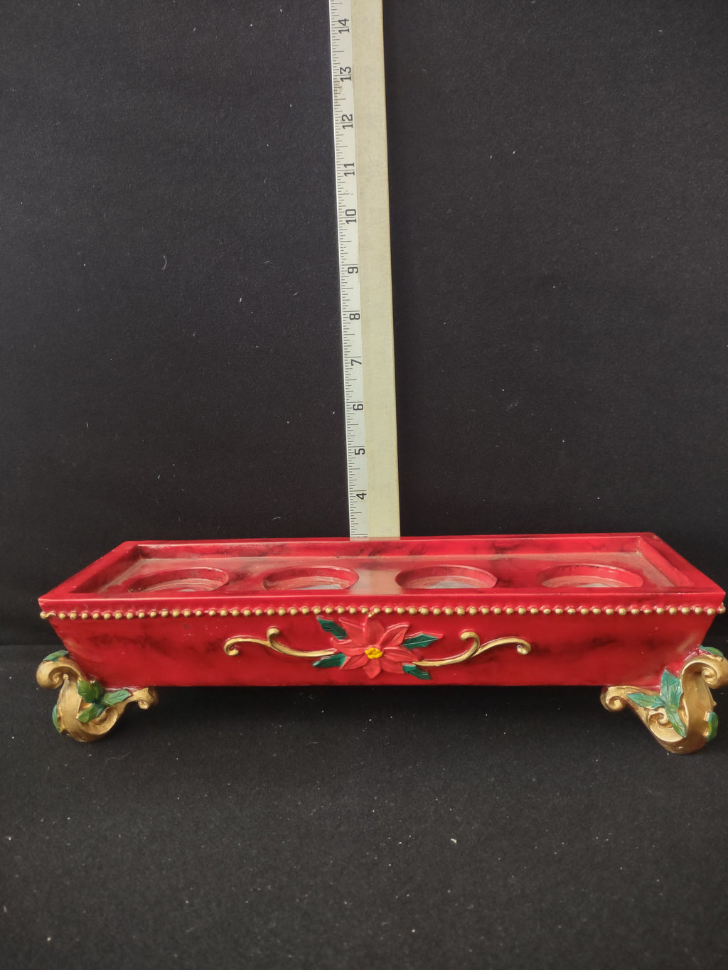 Vintage Christmas Poinsettia Footed 4 Tea Lighted Candle Holder (Lot 3625)