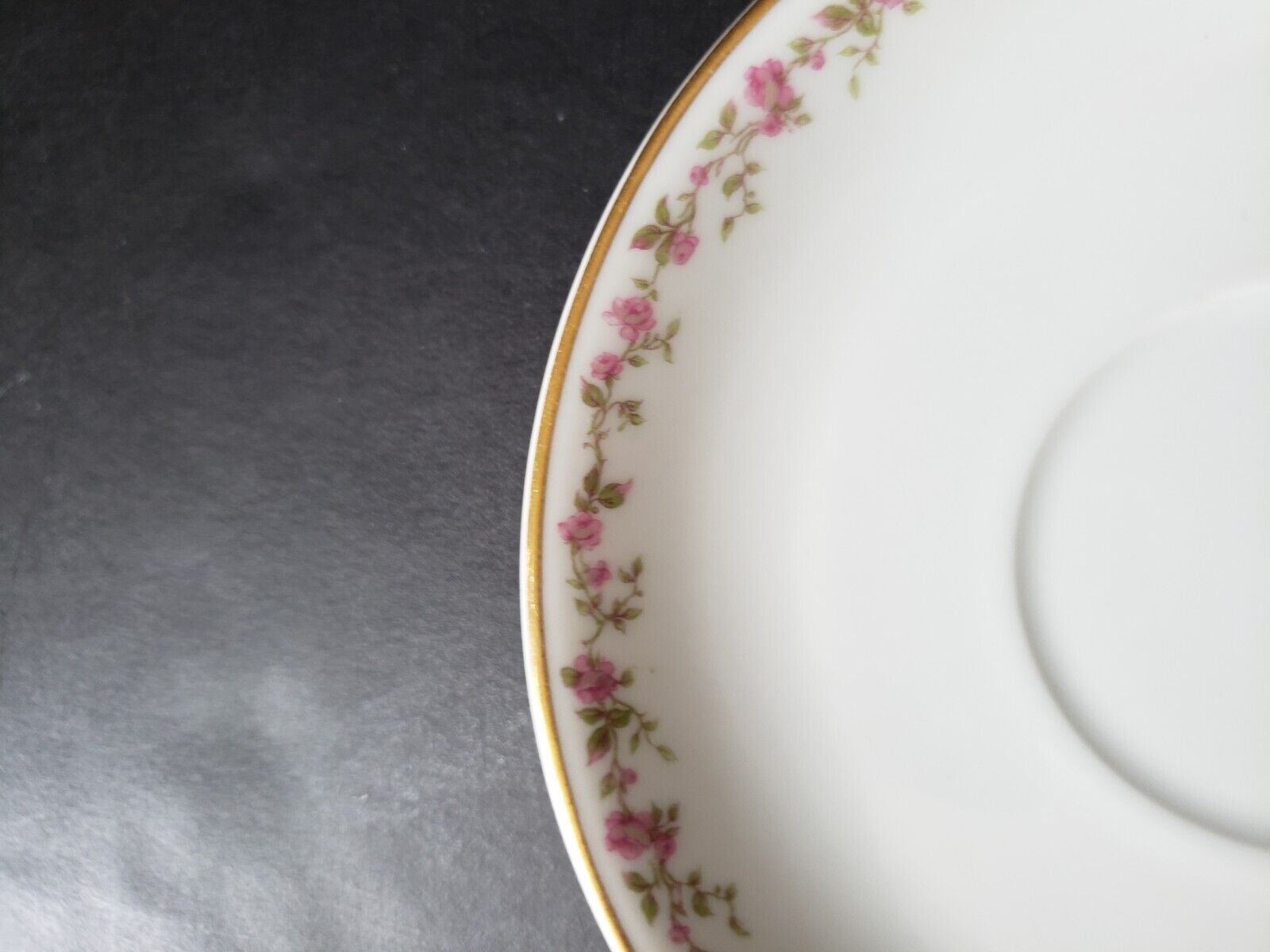 Haviland Limoges France 5-1/2" Saucer Gold Trim Pink Rose Garland (lot 571)