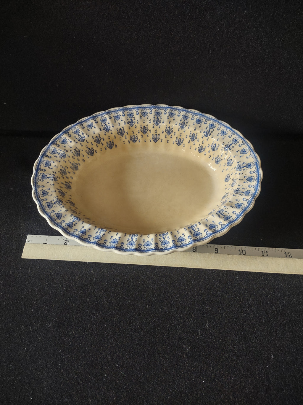 Vintage Spode Oval Serving Bowl Earthenware Blue Fleur-De-Lis IMPERECT (Lot 5757