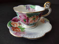 Japan Miniature 1-3/8" Teacup & Saucer Pink Orange Purple Rose (lot 726)