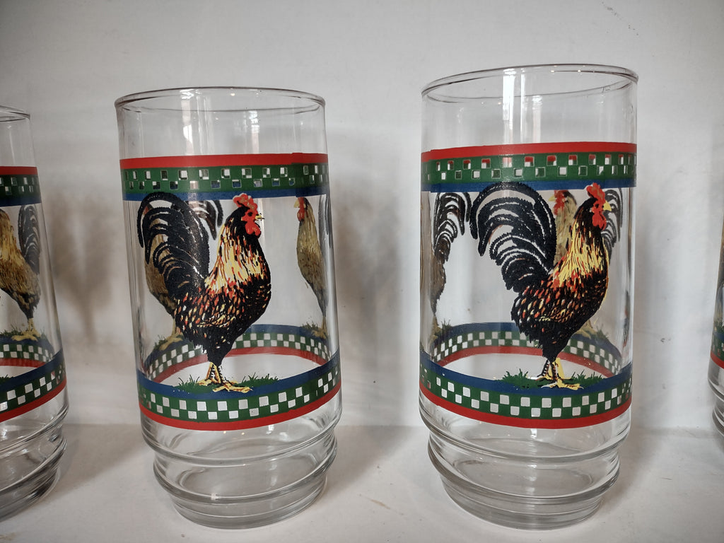 International Tableworks Glass Tumbler Ella's Rooster x 4 Cottage Farm (lot 2900