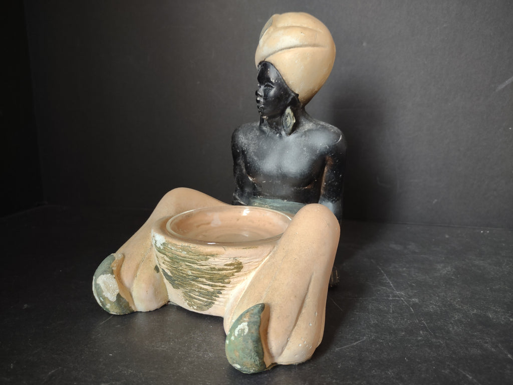 Vintage Nubian Blakamoor Ashtray MCM Chalkware Figurine IMPERFECT (lot 2651j)