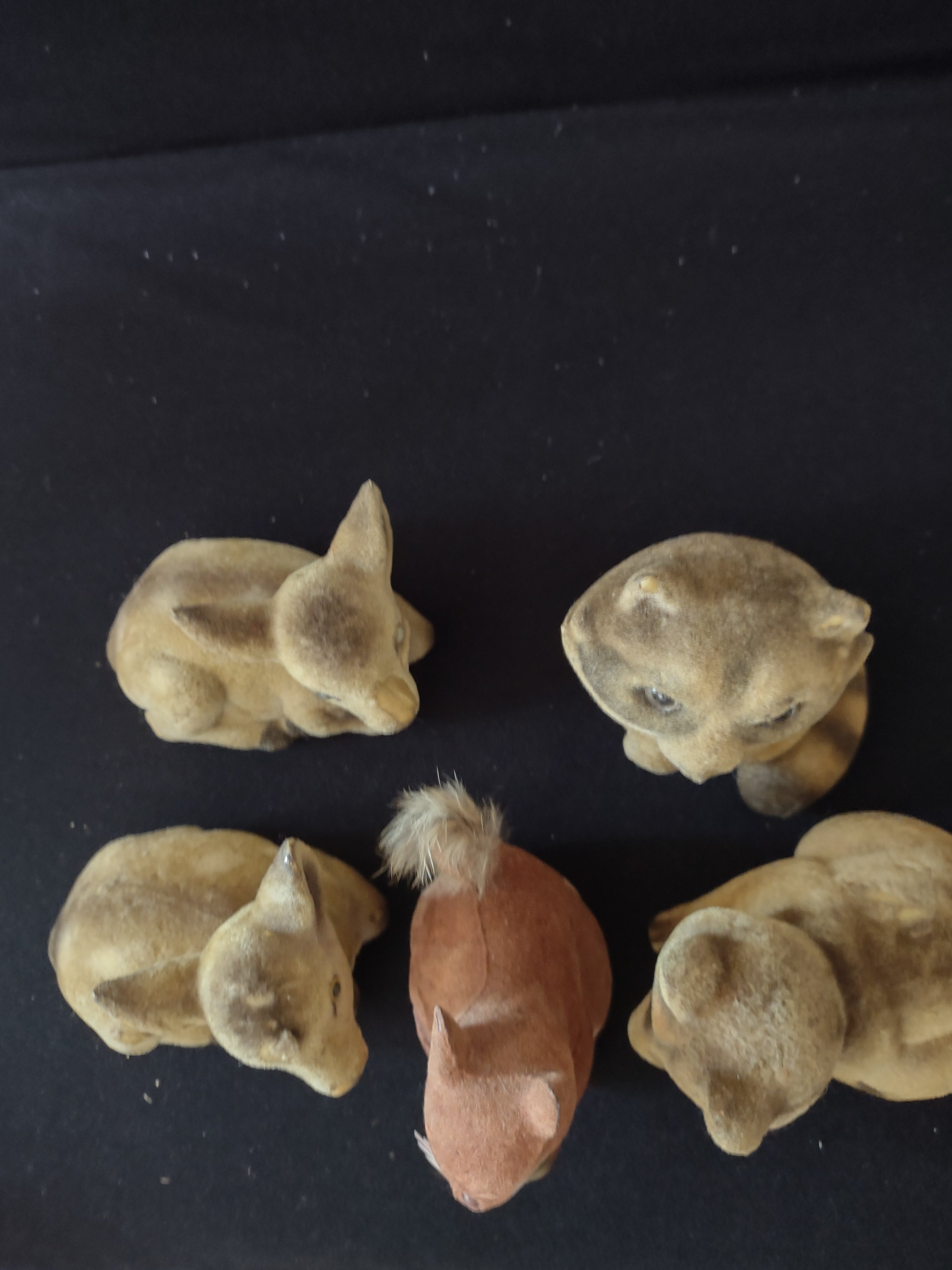 Vintage Flocked Racoon Deer Squirrel Figurines IMPERFECT (lot 3036)