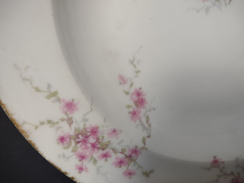 Haviland France Limoges Soup Plate 9-1/2" Pink Floral Gold Trim (lot 1006)