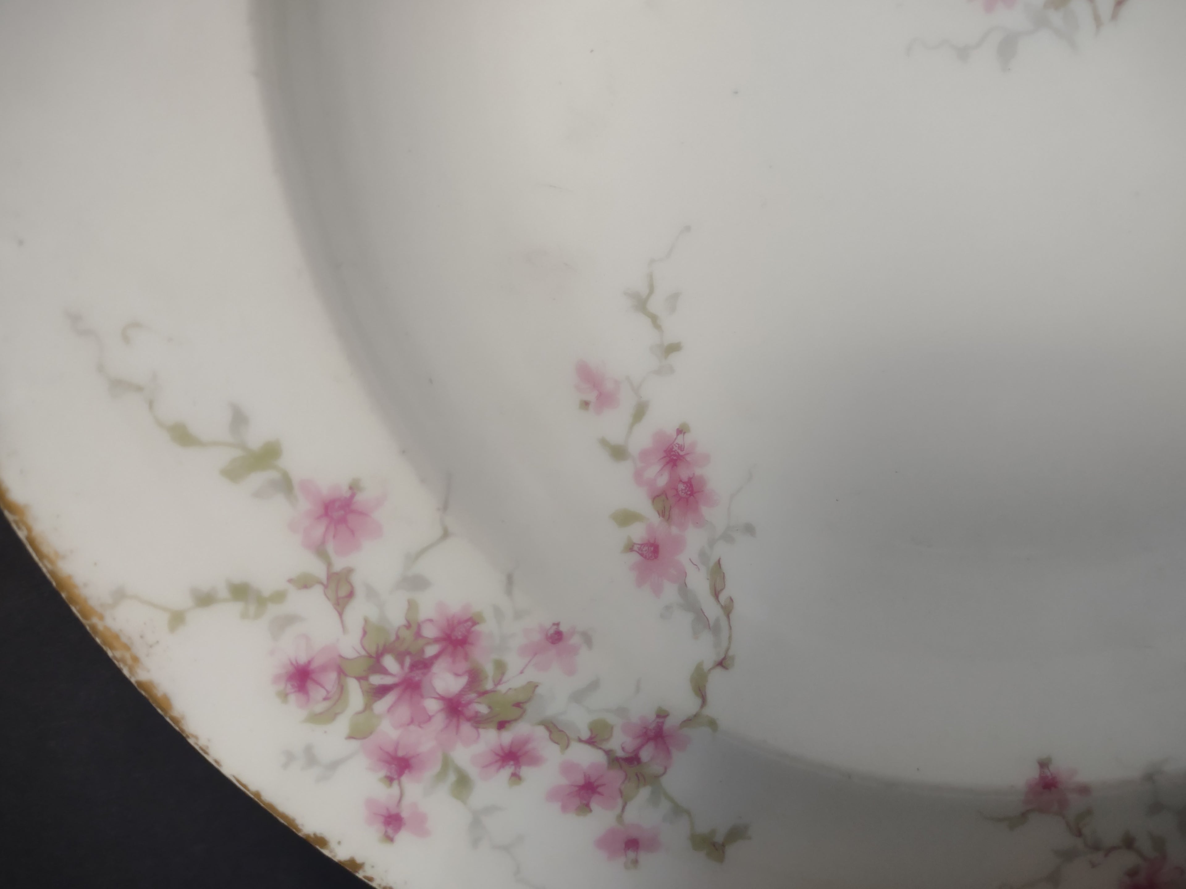 Haviland France Limoges Soup Plate 9-1/2" Pink Floral Gold Trim (lot 1006)