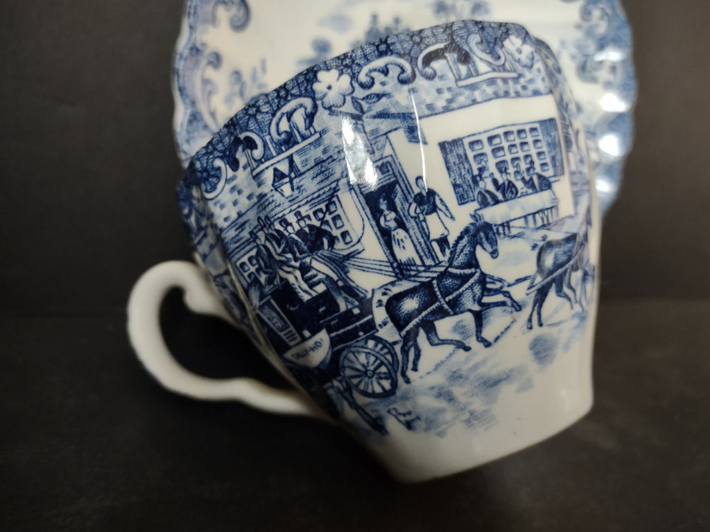 Vintage Ironstone Coaching Scenes Johnson Bros Teacup Saucer x 2 (lot 5560)