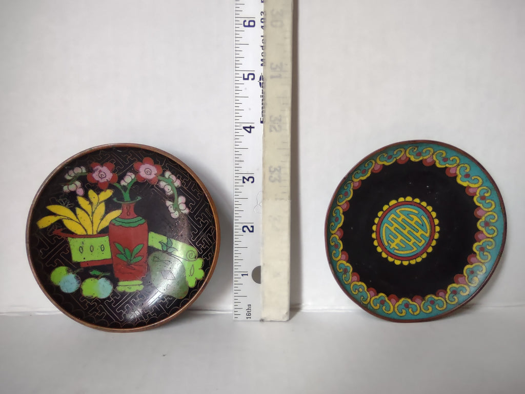 Vintage Set of 2 Chinese Metal Coaster Ashtray Dish Enameled (lot 5331)