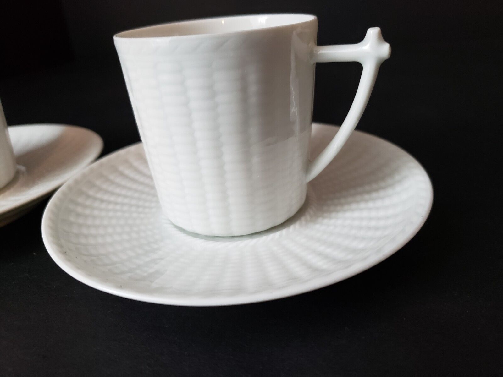 CH Field Vintage 2 x Demitasse Espresso Coffee Cup White Whicker Design (lot 652