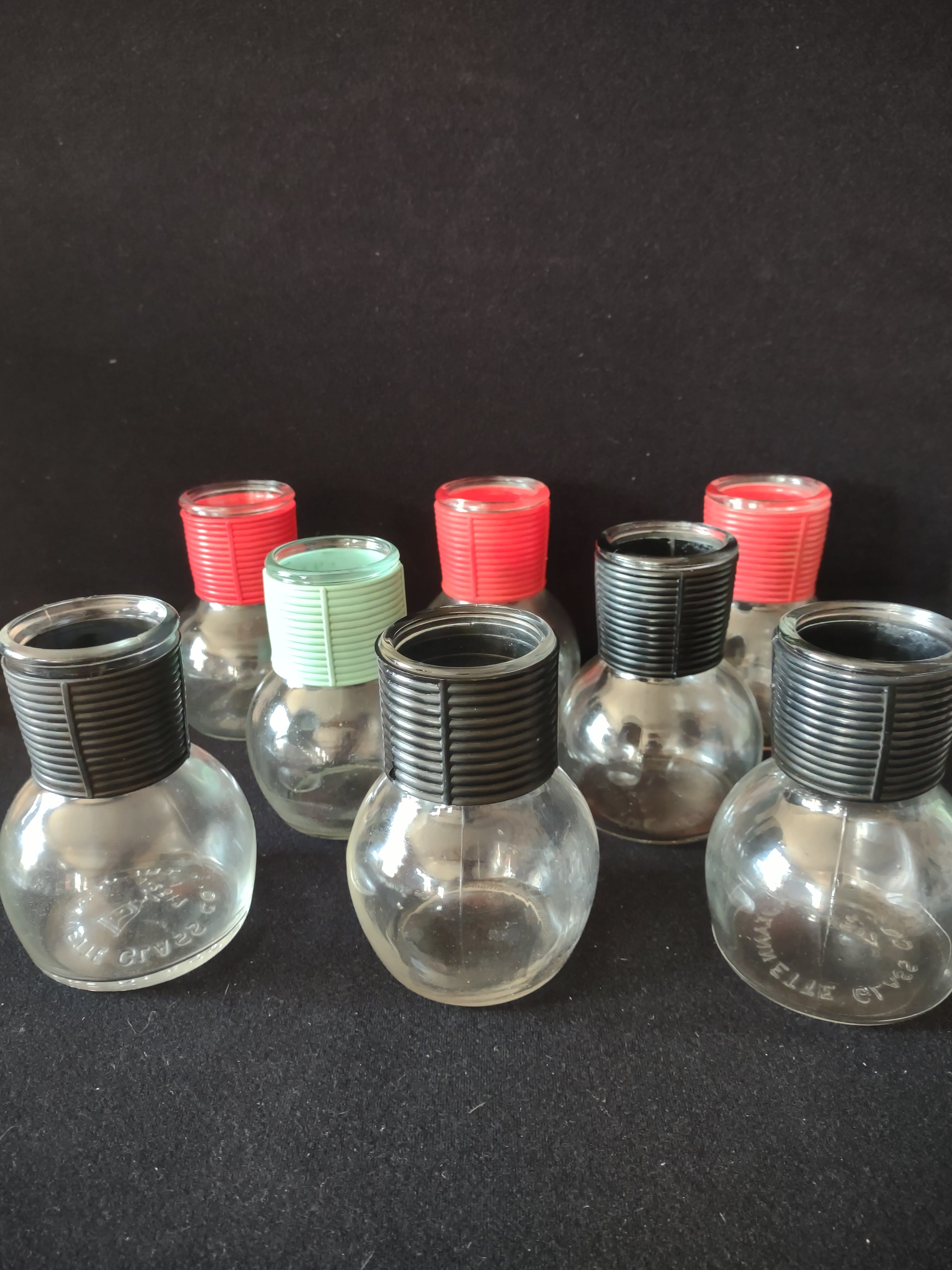 Vintage Hottle Carafe Clear Glass x 8 NO Lid Red Green Black (lot 5255)
