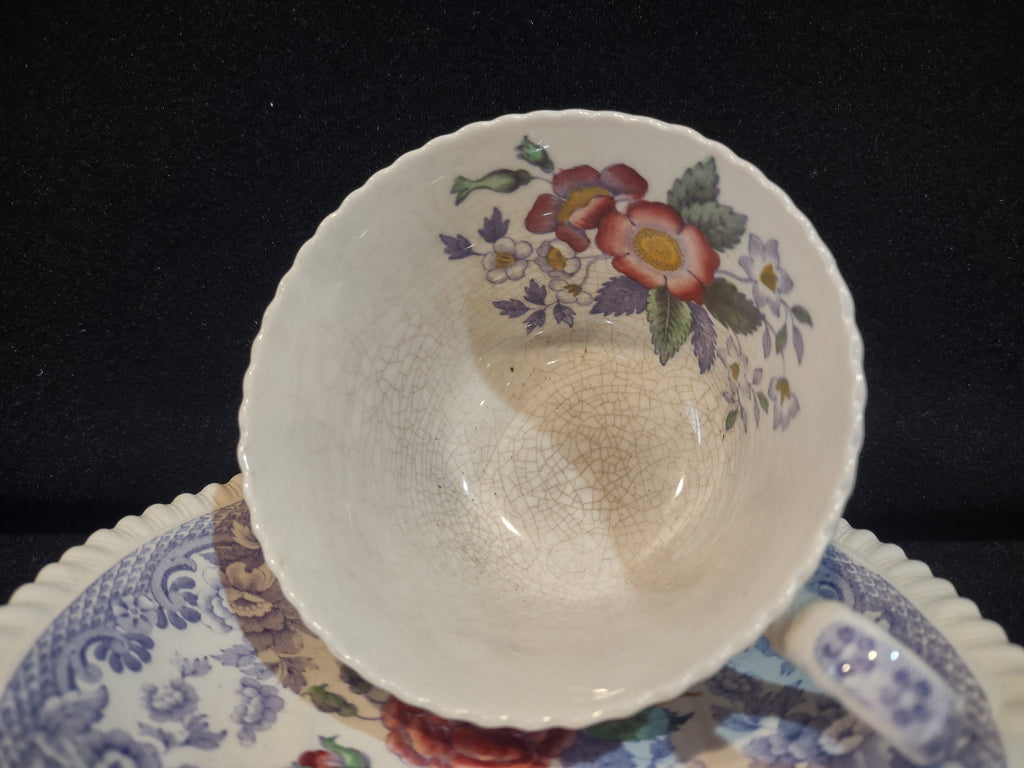 Vintage Spode England Ironstone Mayflower Teacup Saucer CRAZING (lot 5708)