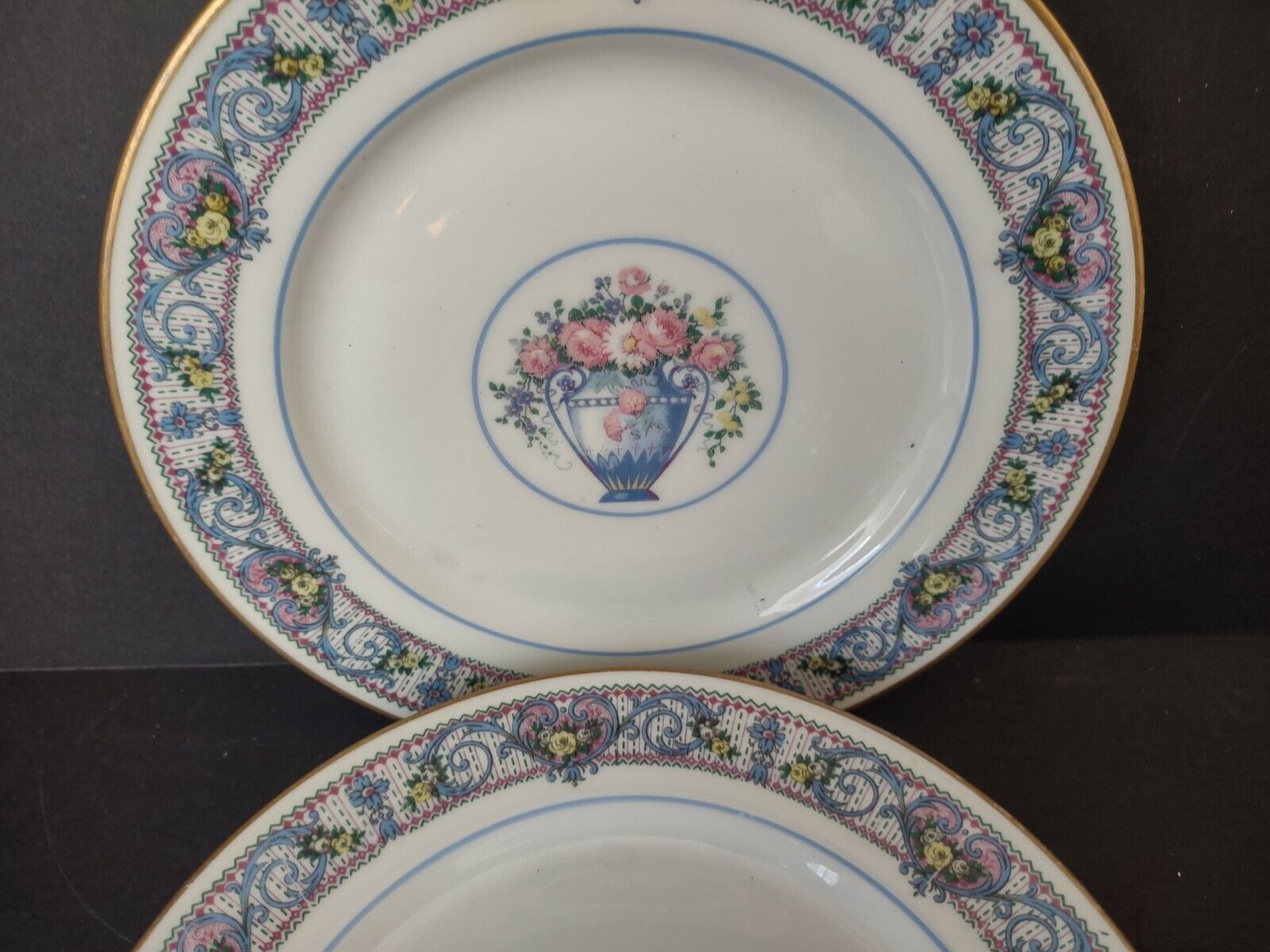 Set of 4 Limoges France Dessert Salad Blue Floral Plate 7-3/4" (lot 439)