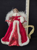 Vintage Christmas Angel Porcelain Head Red Gown Feather Wings (Lot 3731)