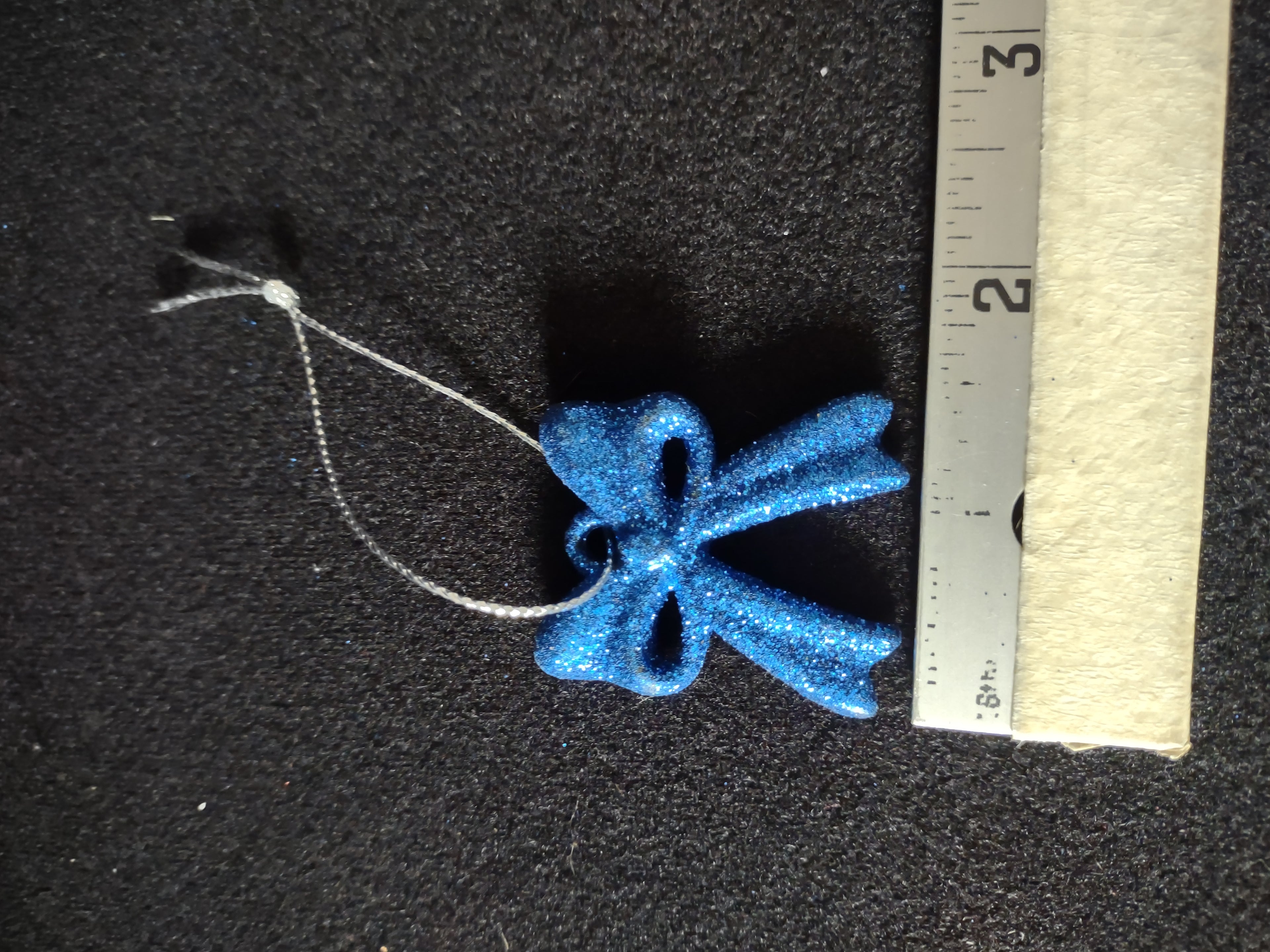 Vintage Christmas Ornament 20 Small Blue Glitter Bows 1.5 x 1.5 in ( Lot 4765)
