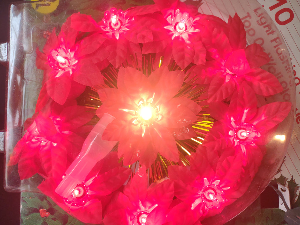 Christmas Poinsettia 10 Light Flashing Tree Top Wall Plaque Vintage (lot 1640)