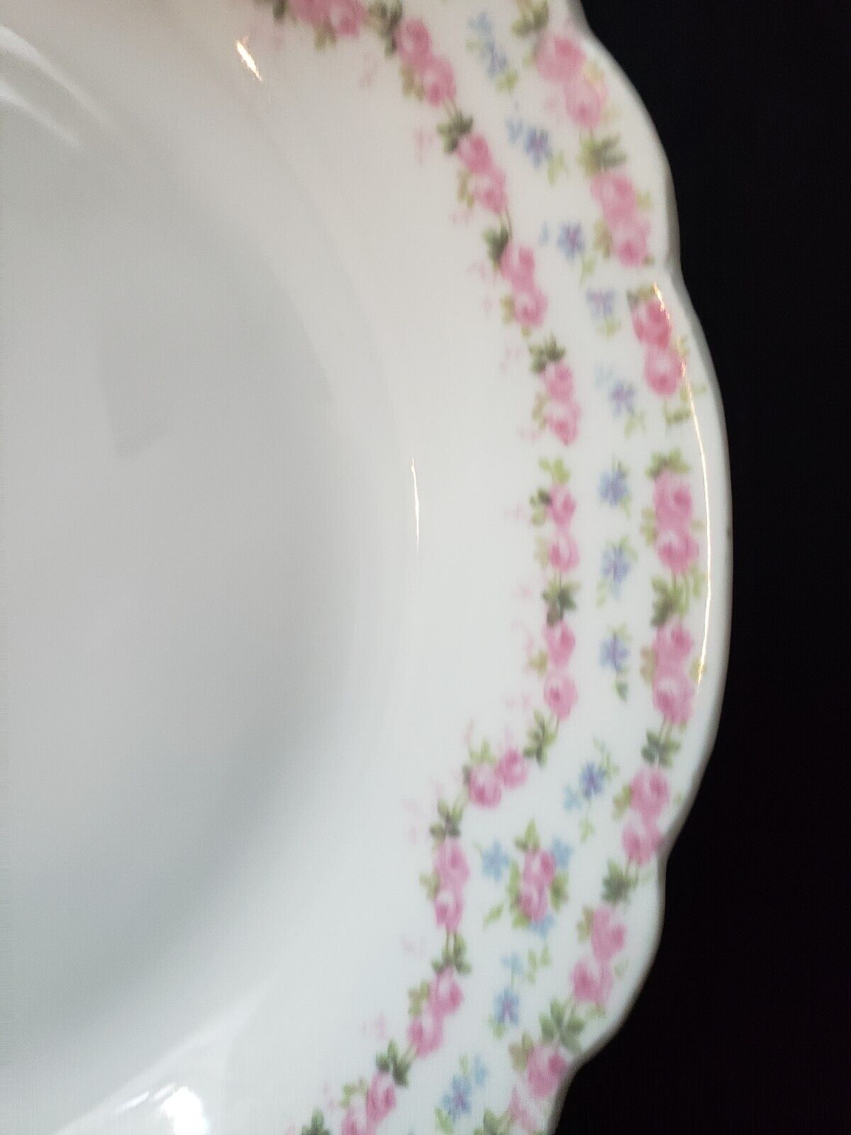 JP France Cream Soup Salad Bowl 7" Double Rose Garland Blue Pink Flower (lot 645