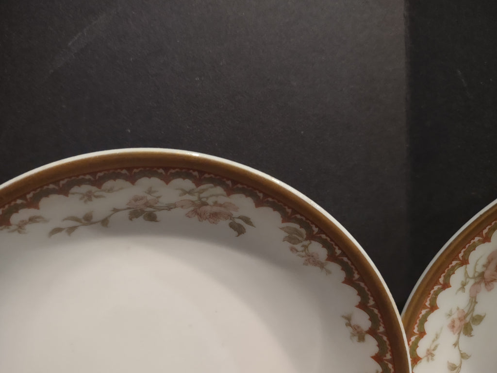 Haviland Limoges French Chic Rose Maroon Green 2 x Cranberry Bowl (lot 1092)