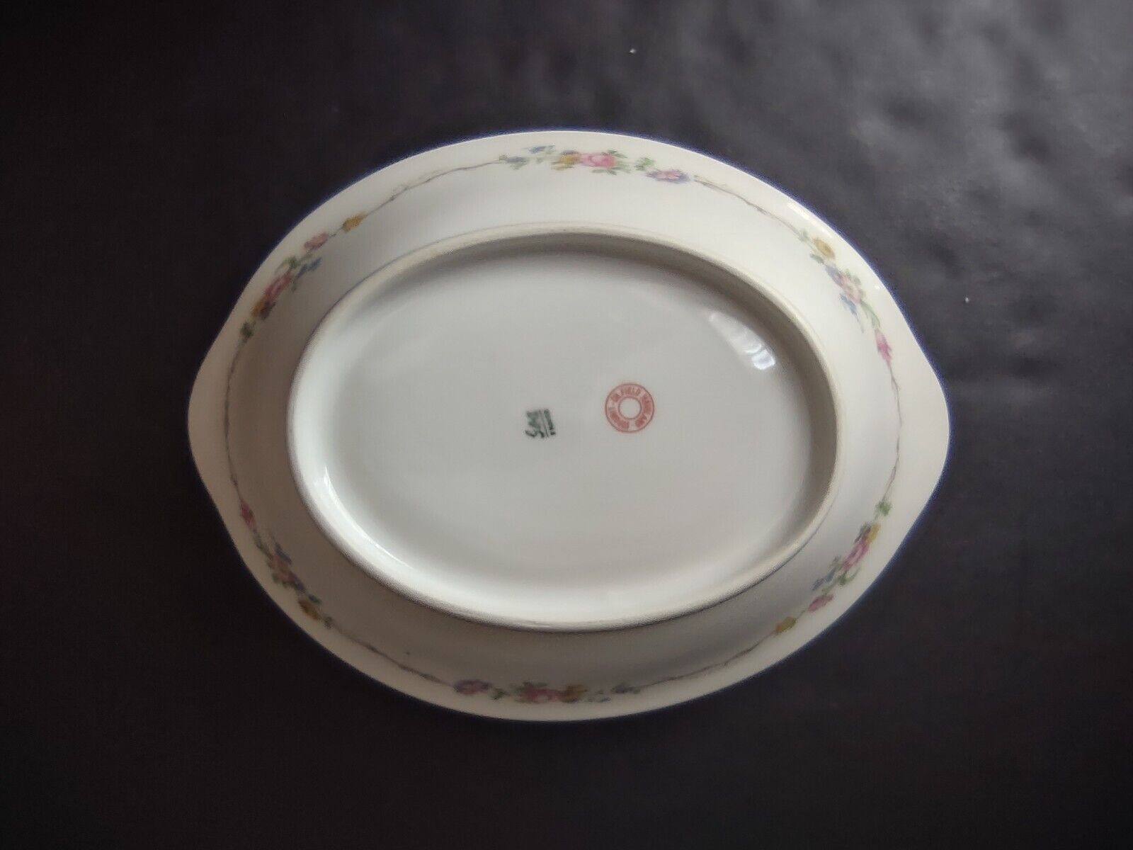 Vintage GDA Limoges Gold Trim Oval Serving Bowl Summer Flower Garland (lot 688)