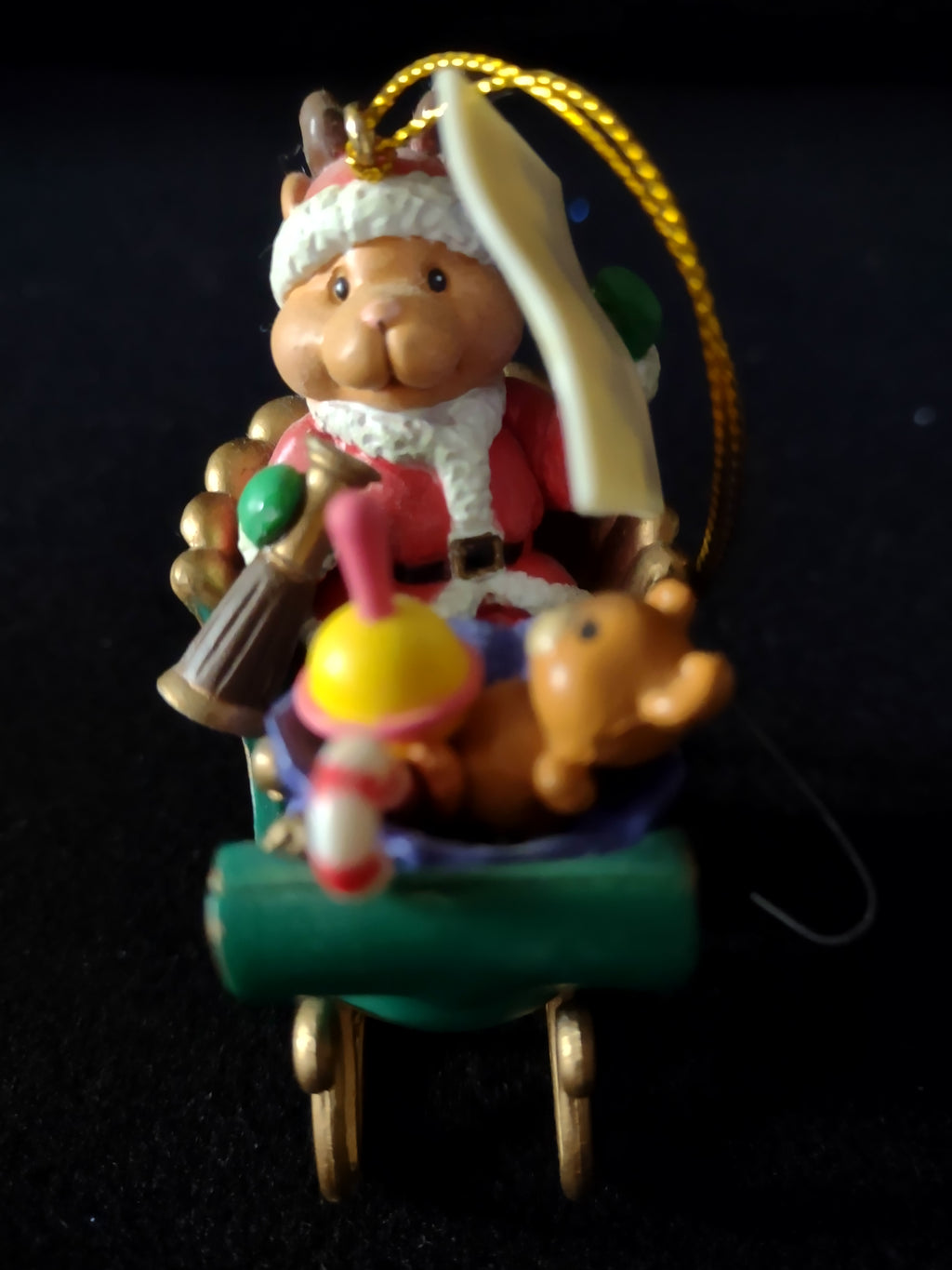 Vintage Christmas Ornament Santa Bear Sleigh Map Toys (Lot 4785)