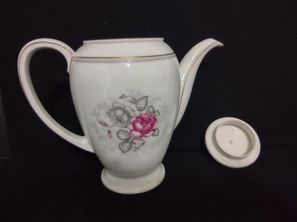 Vintage Collectable Gray Dawn Rosenthale Coffee Pot Floral Pink Rose (lot 239)