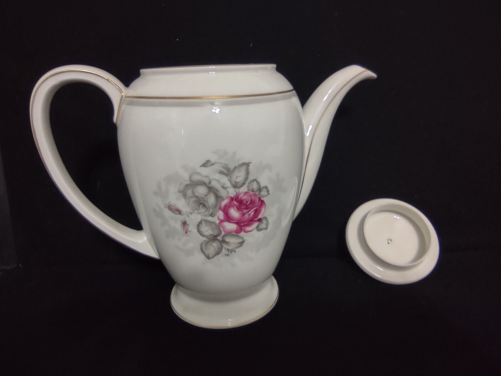 Vintage Collectable Gray Dawn Rosenthale Coffee Pot Floral Pink Rose (lot 239)