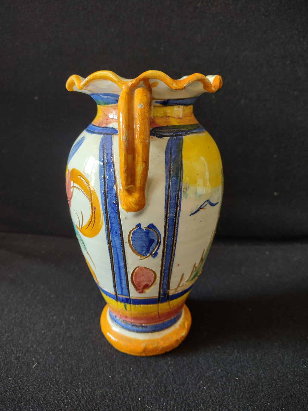 Vintage Ceramic Italy Small 8" Vase Floral Village House (lot 5289)