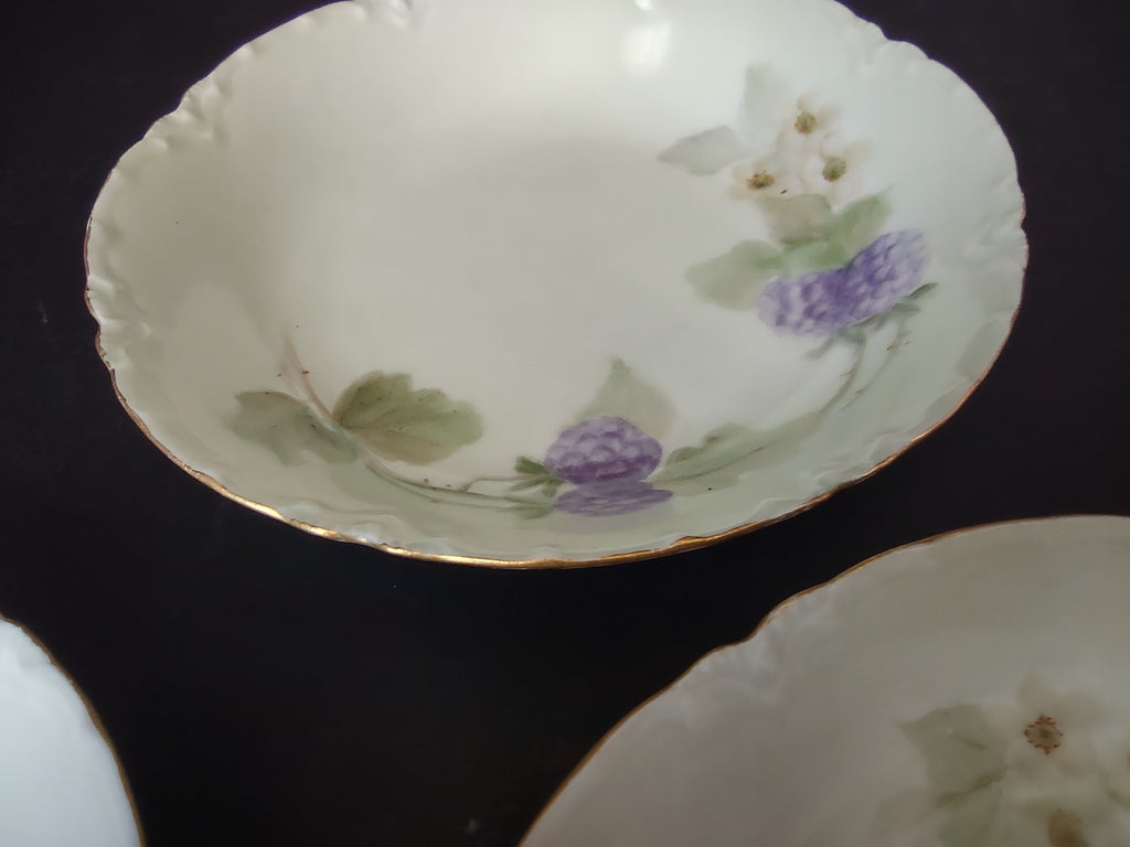 Haviland Limoges French Cottage Shabby Chic 3 x Blue Berry Bowl 5" (lot 1098)