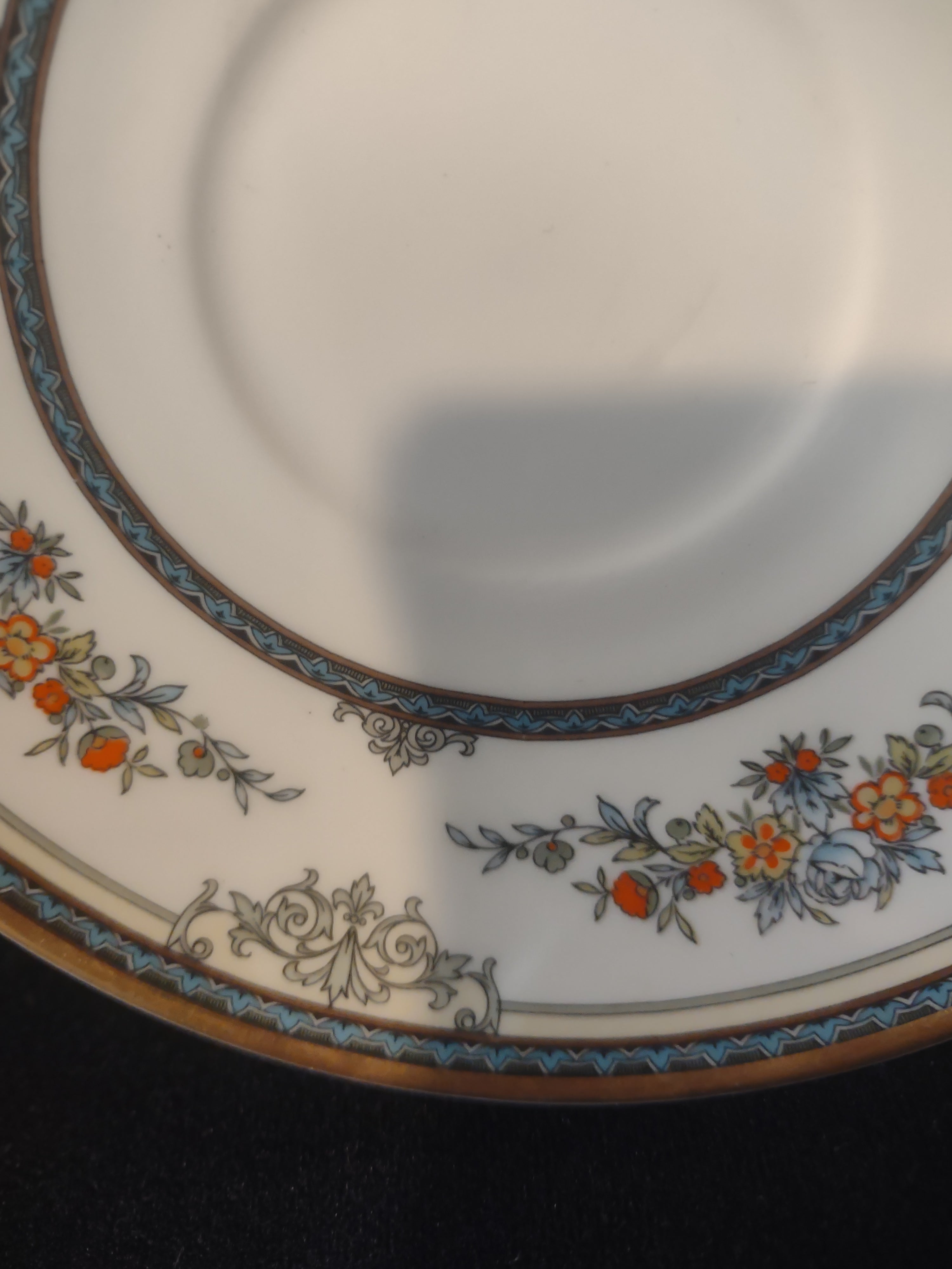 Vintage Minton Stanwood Teacup Saucer Bone China Blue Orange Green (Lot 5503)