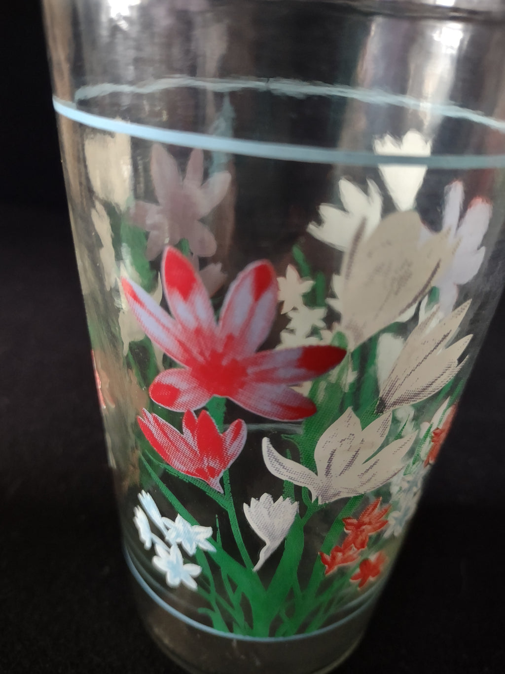 Vintage Anchor Hocking 6" Juice Glass Tumbler x 3 Spring Flower (Lot 5120)