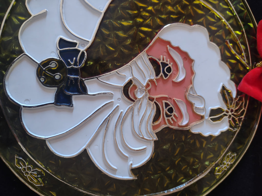 Vintage Christmas Santa Claus Head Stained Plastic Window Hanging X 2 (Lot 4529)